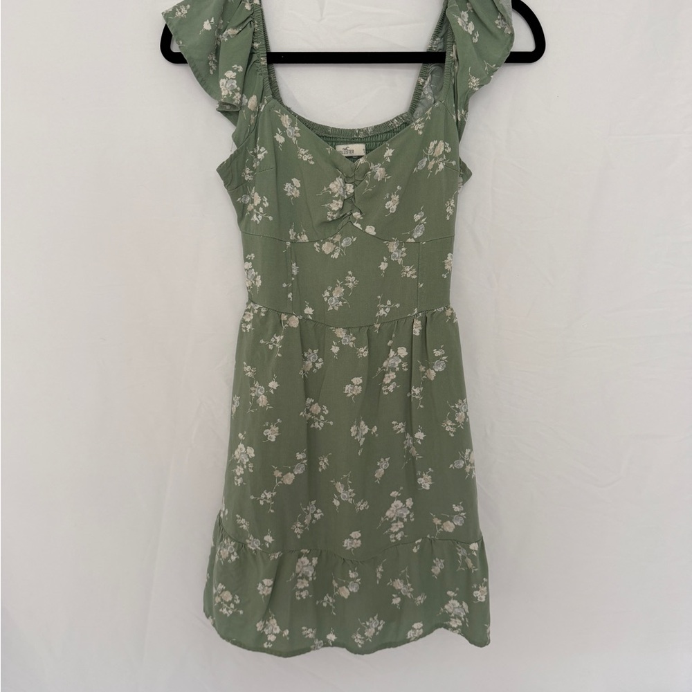 Floral Green Ruffle Sleeve Dress